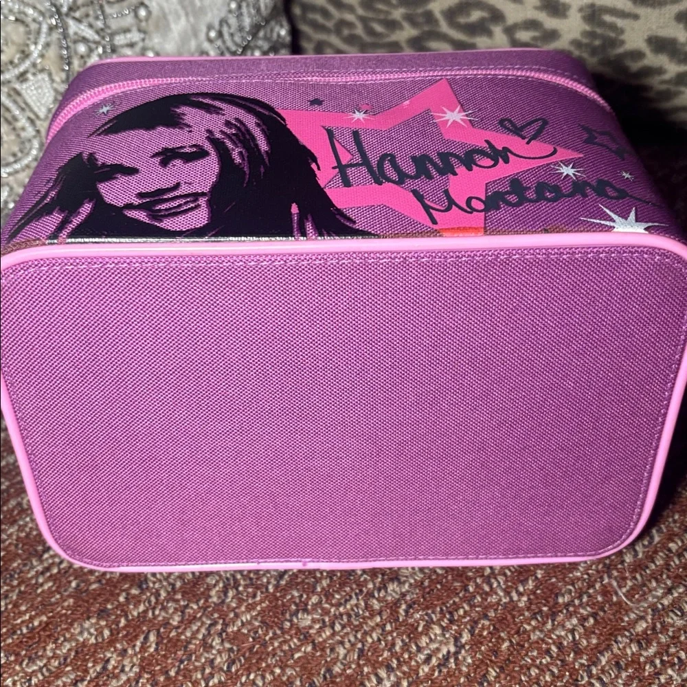 Vintage 2008 Hanna Montana purple & Pink Cosmetic Box train case zip up iconic